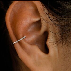 14k Solid White Gold and Real Diamond Ear Cuff / Non Pierced Earring